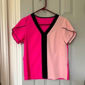 SHEIN Pink and Black V-Neck Blouse